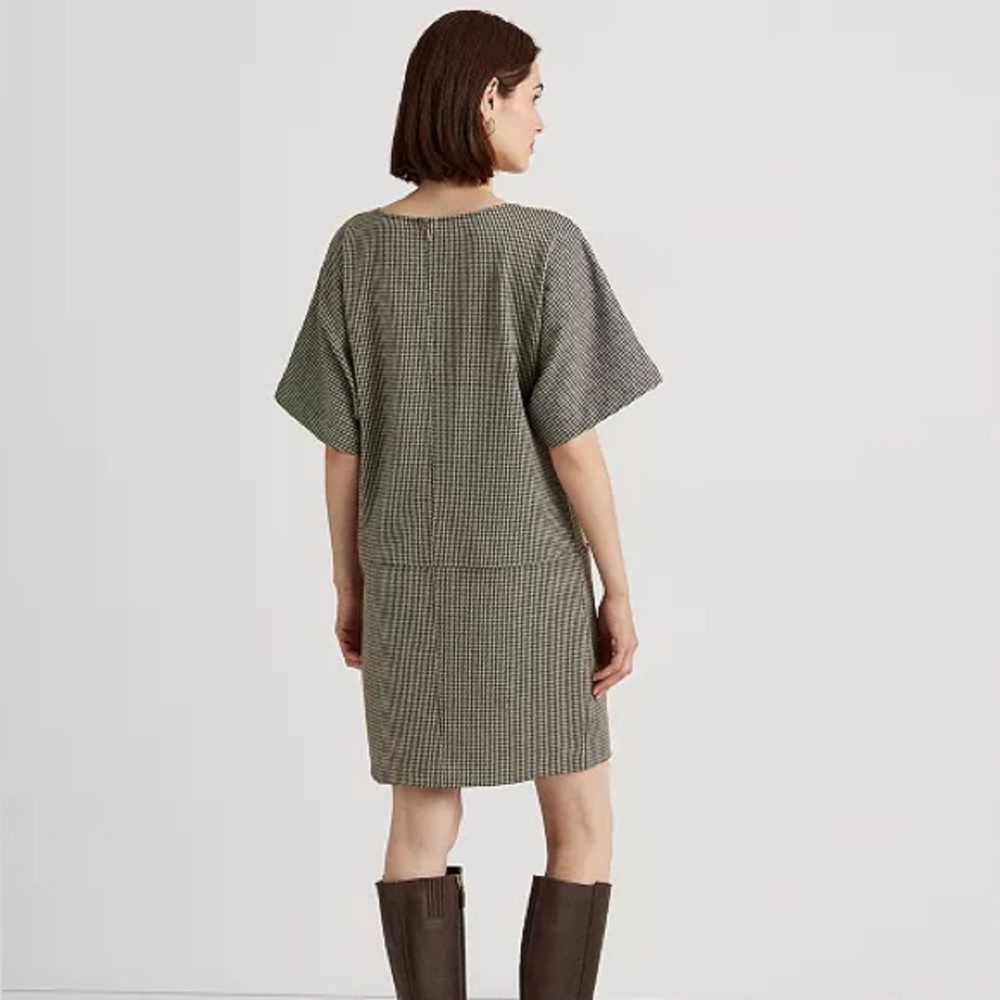 LAUREN RALPH LAUREN NWT Buckle Trim Houndstooth Jacquard Shift Dress Size Medium - Picture 2 of 15